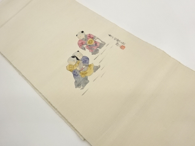 JAPANESE KIMONO / HAND-PAINTED KARAKO SUMO PATTERN NAGOYA OBI